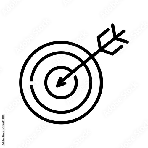 Black Line Icon of a Target with an Arrow Hitting the Bullseye
