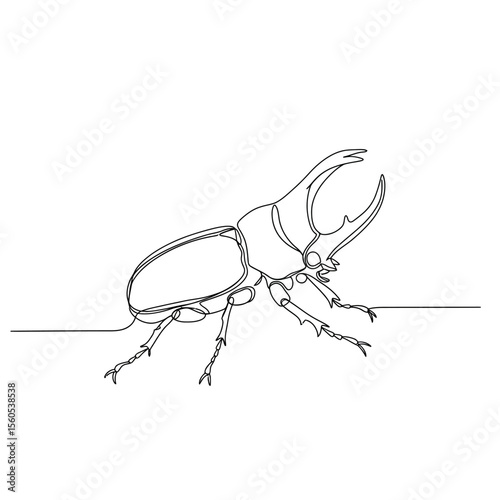 Line art illustration of horn beetle side angle
