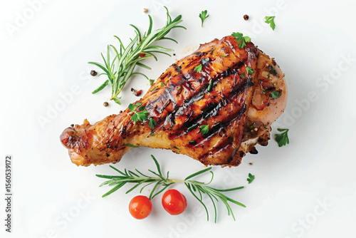 Grilled chicken with herb on black plate clean food object.