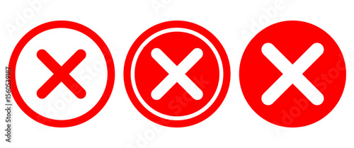 Red Cross, No icon symbol, Isolated Cancle, Wrong and Banned sign button illustration, Round graphic elements.