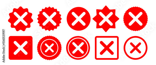 Isolated Red Cross symbol collection, No, Cancle, Banned and Reject Button, Sign design for Banner, UI and Infographic illustration, Editable