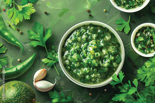 Stinging nettles soup on rustic kitchen table on vector illustrations.
