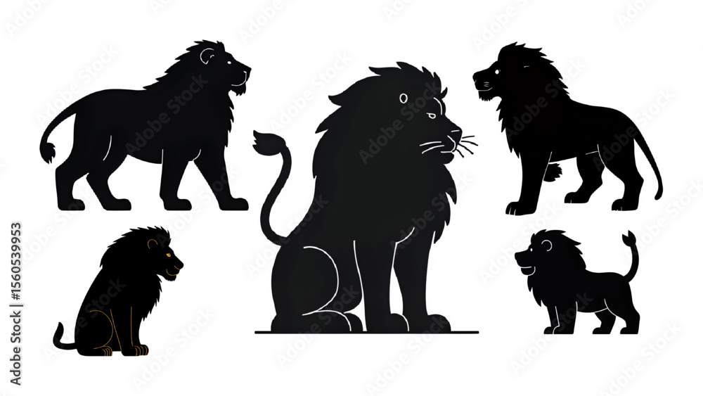 Naklejka premium lion vector silhouette set