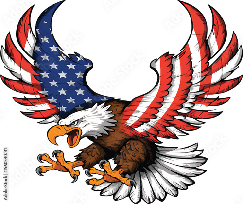 4th of July Independence Day of America Design with Majestic Eagle Wings 