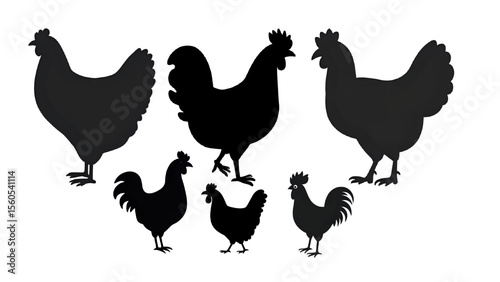 chicken vector silhouette set