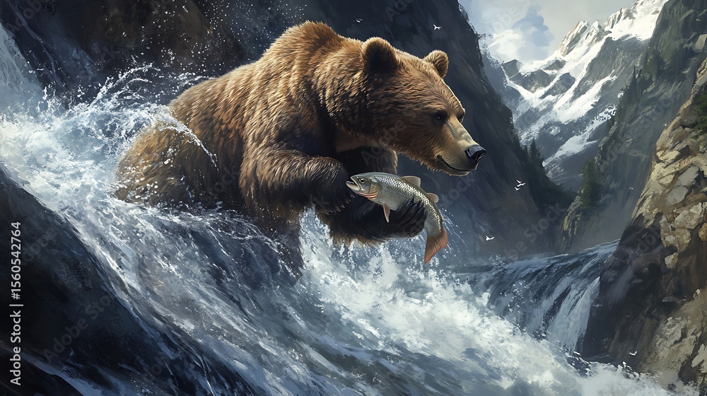 Obraz premium brown bear in water