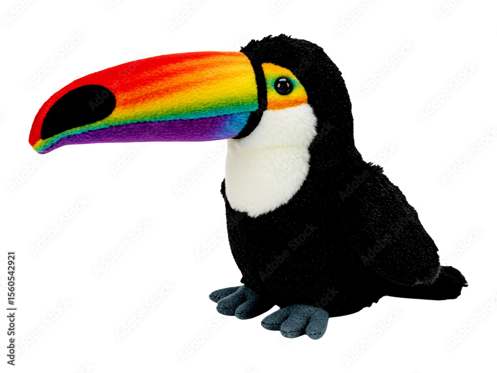 Obraz premium Plush Toucan Toy – Rainbow Beak Stuffed Bird – PNG Clipart