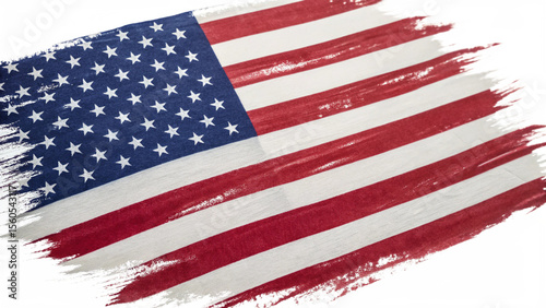 An american flag with a painted texture isolated on transparent background