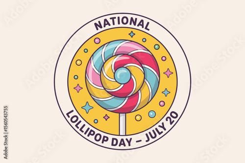 Retro swirl lollipop badge in soft pastel tones for july 20 national lollipop day sticker or label design  