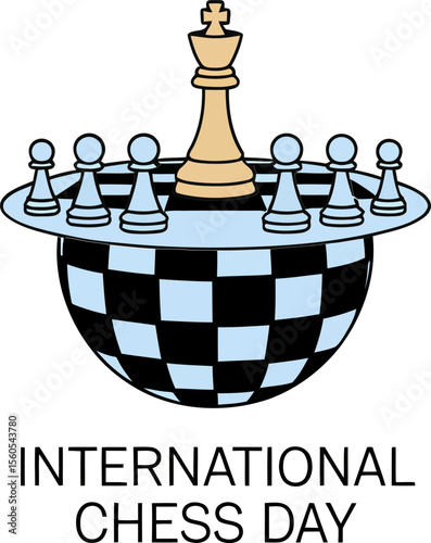 Floating pawn and world map symbol for international chess day awareness theme event or vector concept  