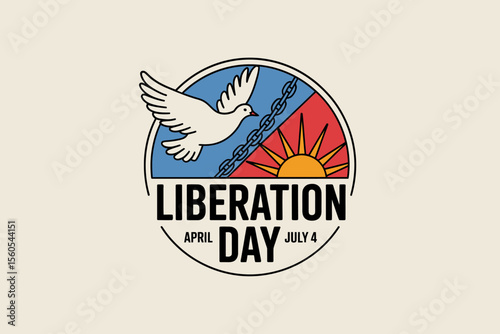 Minimal badge with dove and sunlight for april 25 liberation day awareness art or freedom concept illustration  