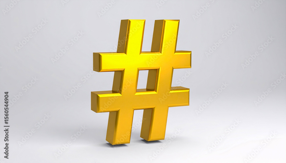 Obraz premium 3D Golden Hashtag Symbol Icon