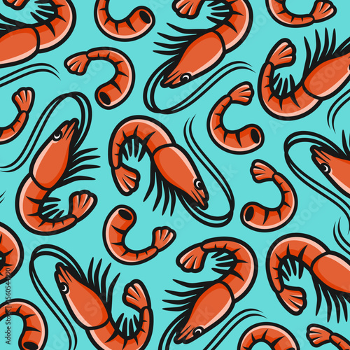 Shrimp background, pattern set. Collection icon shrimp. Vector