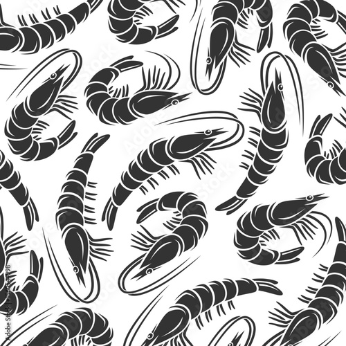 Shrimp background, pattern set. Collection icon shrimp. Vector
