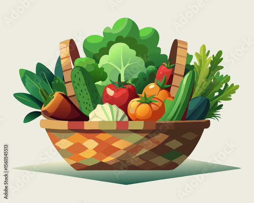 Basket full of fresh vegetables vector composition