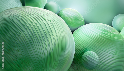 soft gradient abstract spheres background in pale green with overlapping curves and light effects for modern decor art 3d rendering calm atmosphere abstract pattern