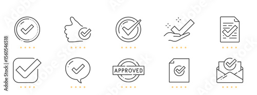 Checkmark line icons. Accept, confirm, approve, ok etc. Editable stroke