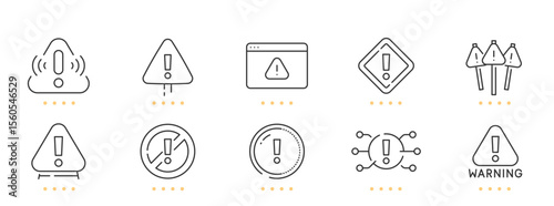 Warning, caution, danger, error line icons. Editable stroke