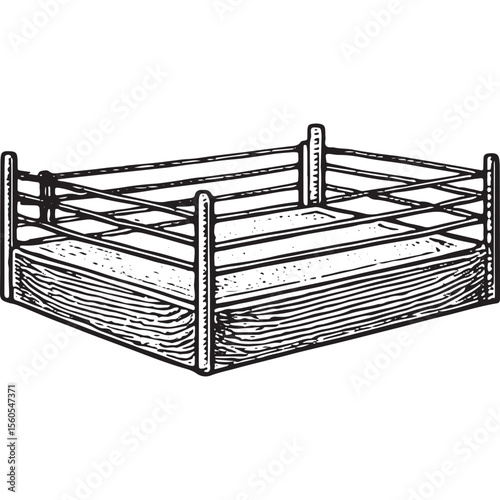 Vintage boxing ring sketch with ropes and platform