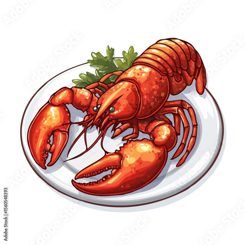Lobster Thermidor, 2D isometric flat cartoon vector illustration isolated on white background.
