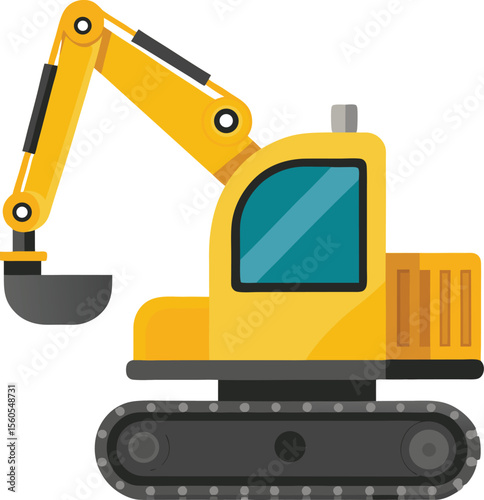 Illustration of a heavy duty excavator with a clean white background suitable for construction or industrial themes