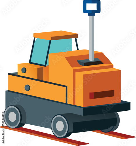 Illustration of a modern paver machine working on a clean white background suitable for construction or landscaping themes
