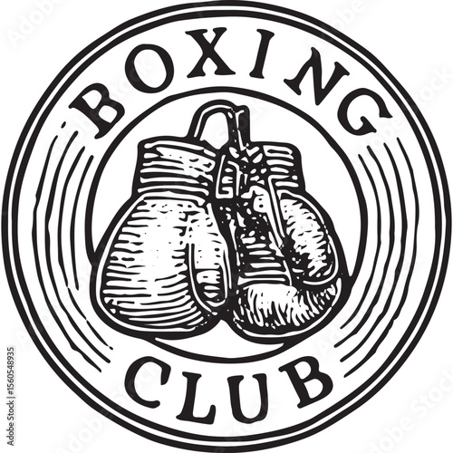 Vintage boxing club emblem with detailed boxer icon