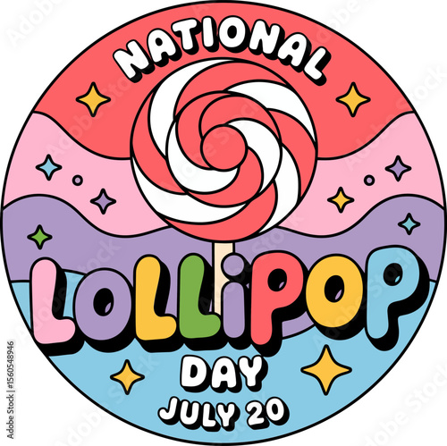 National lollipop day vector style badge with colorful spiral candy illustration for july 20 fun celebration  