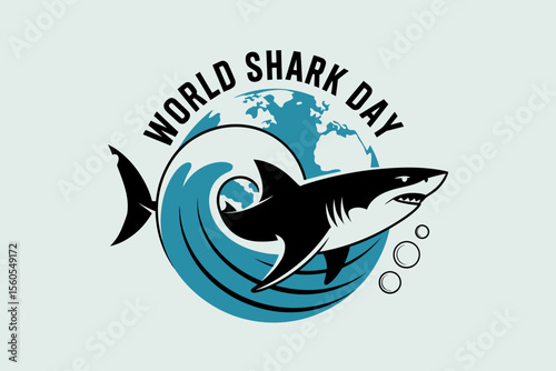 Aggressive shark icon with splash effect style for world shark day celebration badge or ocean campaign vector  
