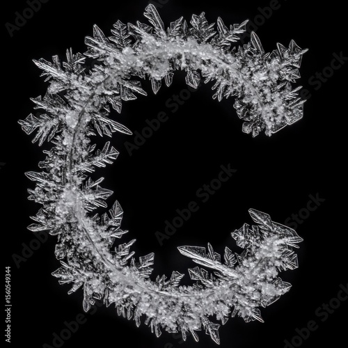 Letter C Delicate Snowflake Crystal Letters Overlay in High Resolution JPG Format for Winter Wonderland Designs and Festive Seasonal Graphics with Transparent Background and Intricate Details