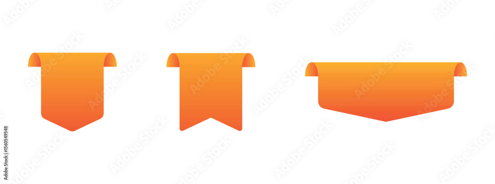 Vector set of blank orange ribbons and banners in various shapes. Perfect for adding custom text, product highlights, promotions, web interfaces, and modern UI designs.