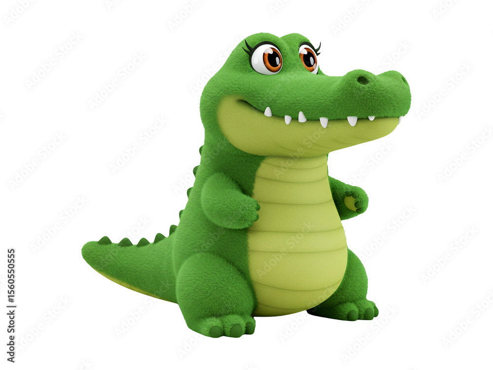 Fototapeta premium Fluffy Cartoon Crocodile – 3D Render – Transparent PNG Clipart