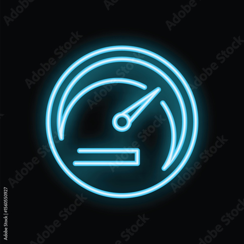 Neon blue speedometer with glowing needle pointing at high speed