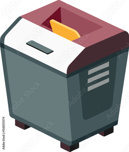 Graphic illustration of a paper shredder with a clean white background suitable for security or document destruction themes