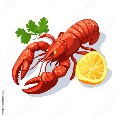 Lobster Thermidor, cartoon vector illustration, flat 2D isometric style, white background.