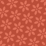 Vector floral minimal seamless pattern. Abstract geometric leaf ornament with flowers in oriental style, diamonds, stars in diagonal grid. Simple background texture in brick red color. Repeated design