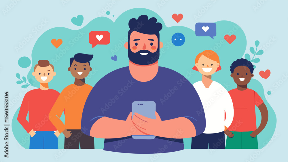Fototapeta premium A social media group for men to share inspirational quotes and messages about body positivity and selflove.. Vector illustration