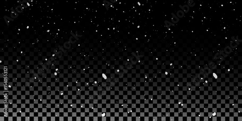 Snow flakes winter snowfall white light vector background. Christmas background, white snow on black background for edit photo.	