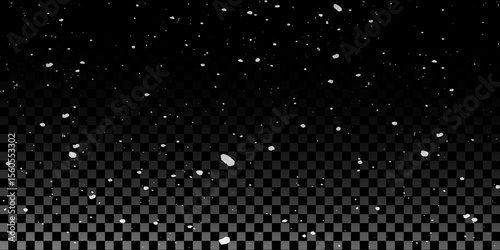 Snow flakes winter snowfall white light vector background. Christmas background, white snow on black background for edit photo.	