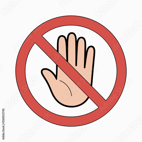No touching sign with hand illustration in circular red frame  