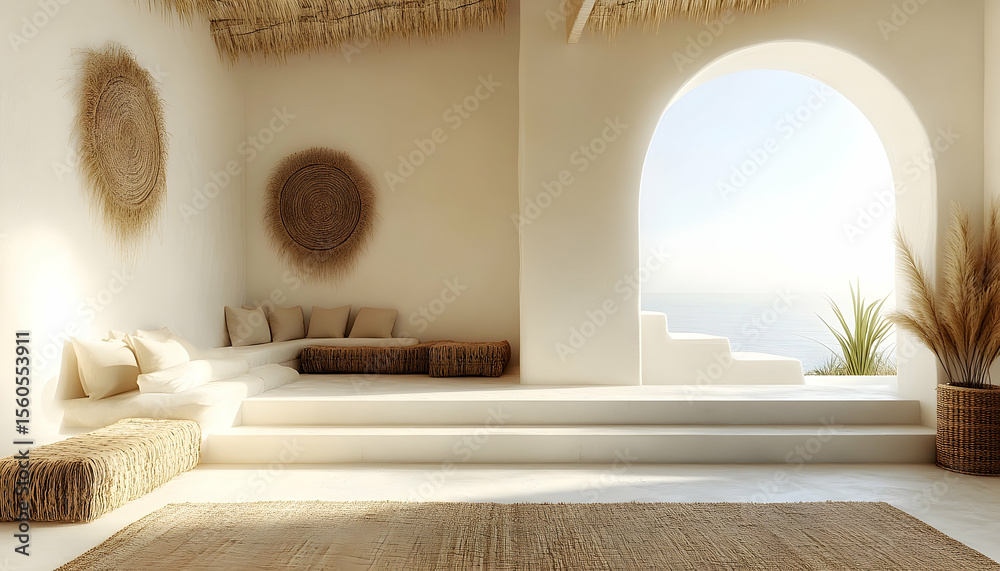 Fototapeta premium Bright airy interior with natural textures and calming atmosphere