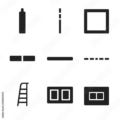 Volleyball Court Icons. Solid, filled icon set of volleyball court elements: net post, antenna, boundary line, attack line,