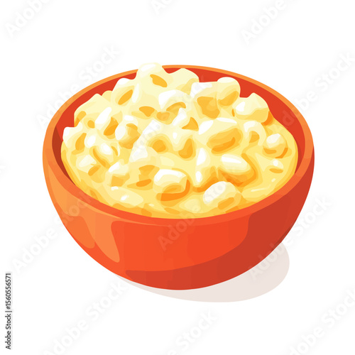 Mac And Cheese, cartoon vector illustration, flat 2D isometric style, white background.