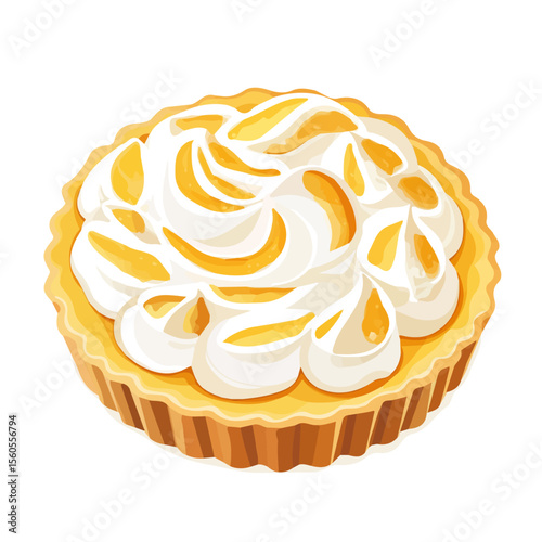 Lemon Meringue Pie, 2D isometric flat cartoon vector illustration isolated on white background.
