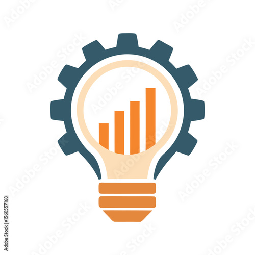 Gear lightbulb with rising orange bars idea growth