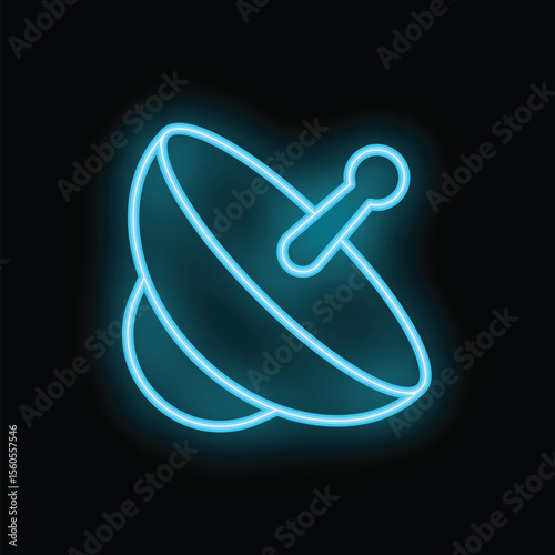 Bright blue neon satellite dish glowing on dark background