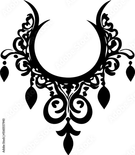 Ornamental Necklace Vector Art, Floral Jewelry Silhouette Design, Decorative Lace Necklace Vector, Elegant Ornate Collar Design, Vintage Floral Necklace Vector, Intricate Pendant Frame Art, Antique La
