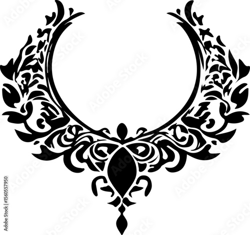 Ornamental Necklace Vector Art, Floral Jewelry Silhouette Design, Decorative Lace Necklace Vector, Elegant Ornate Collar Design, Vintage Floral Necklace Vector, Intricate Pendant Frame Art, Antique La