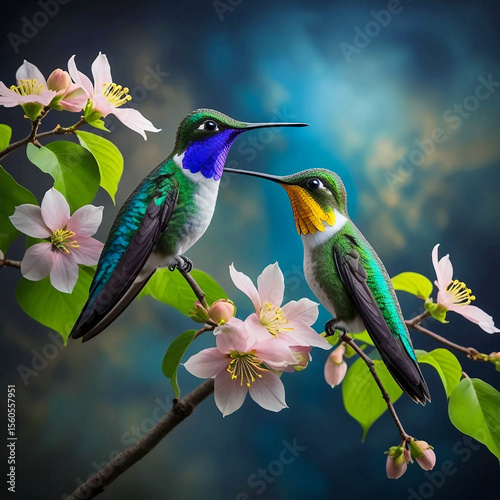 Mystic Hummingbirds on Dogwood Blooms in Ethereal Garden Twilight

