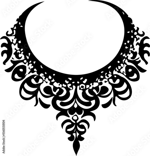 Ornamental Necklace Vector Art, Floral Jewelry Silhouette Design, Decorative Lace Necklace Vector, Elegant Ornate Collar Design, Vintage Floral Necklace Vector, Intricate Pendant Frame Art, Antique La